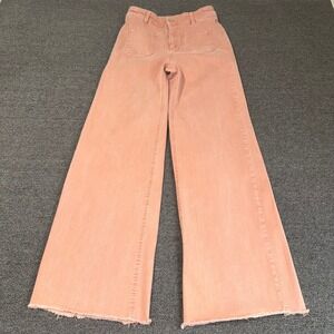 OAT New York Peach Coral Wide Leg Raw Hem Jeans Size 2/26 Boho Casual Preppy